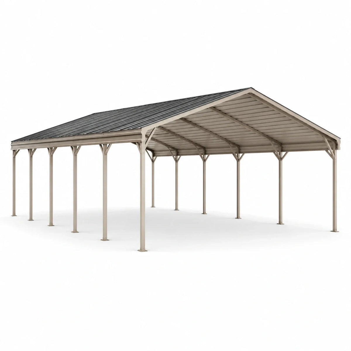 Abri double en acier beige et anthracite avec toit rigide à double pente, 900 × 600 × 320 cm - 2026