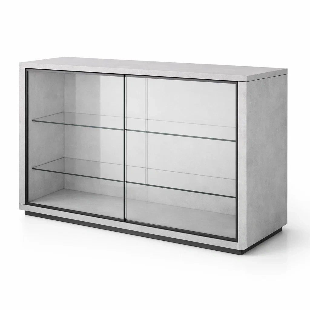 Vitrine en verre trempé et métal gris clair 120x40x90 cm - 2026