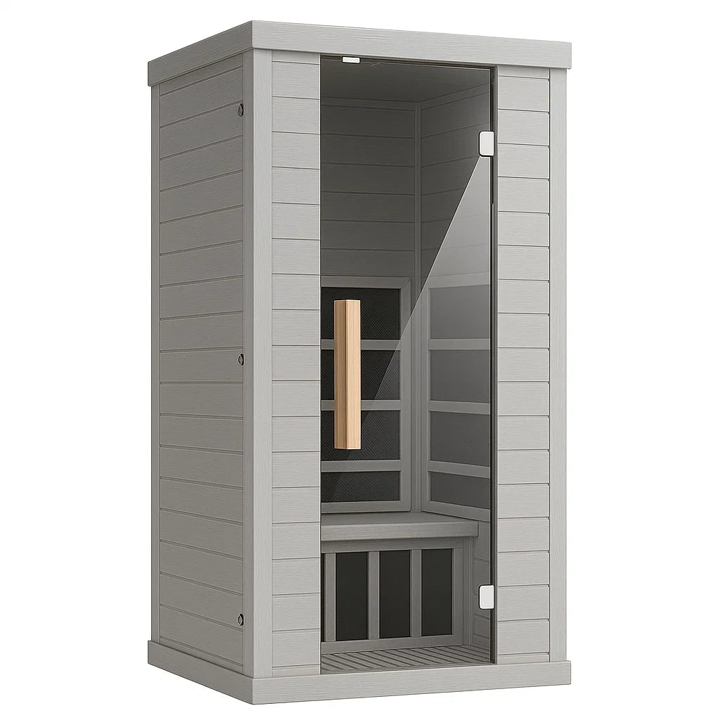Cabine de sauna infrarouge en bois composite avec porte en verre trempé gris - 2026