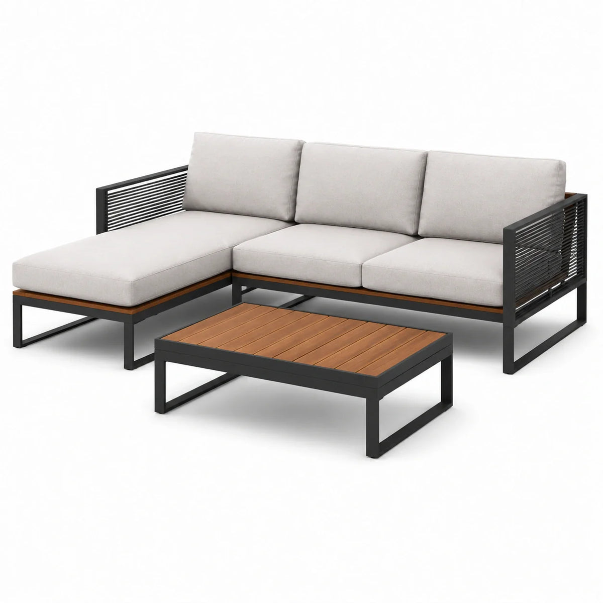 Ensemble de Mobilier d'Extérieur en Aluminium avec Coussins en Tissu et Table Basse en Acacia - 2026