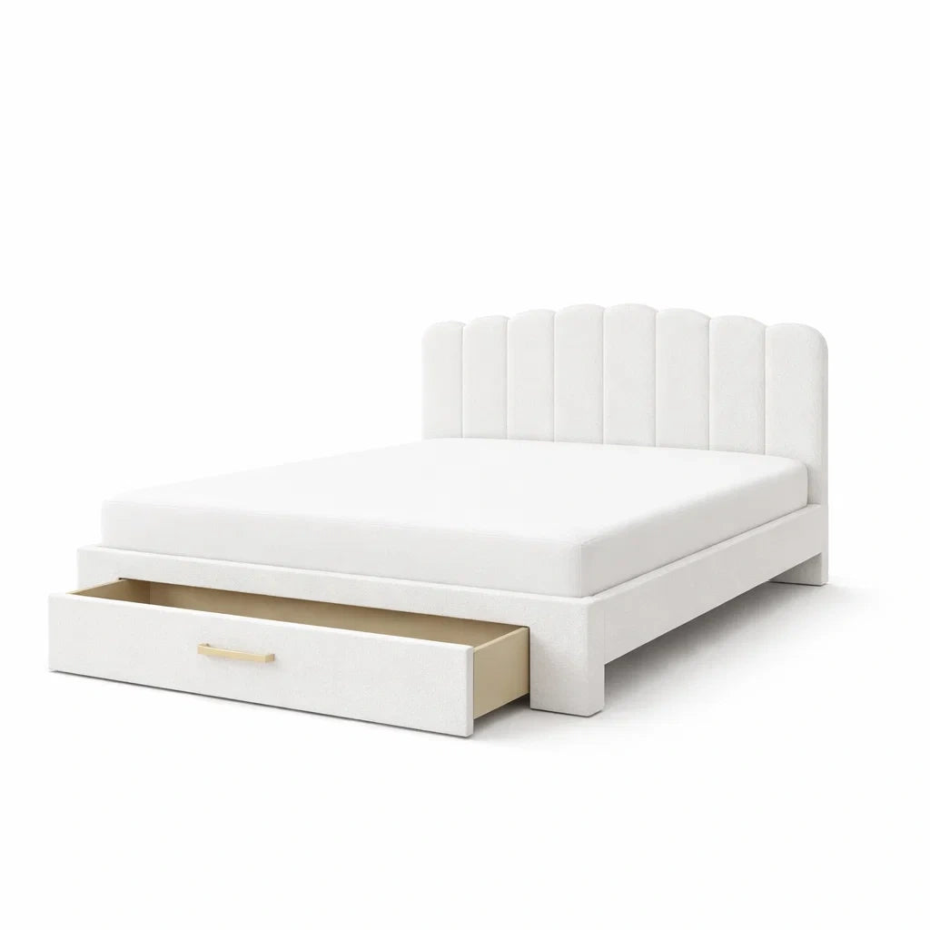 Lit avec rangement double en tissu blanc - 2026
