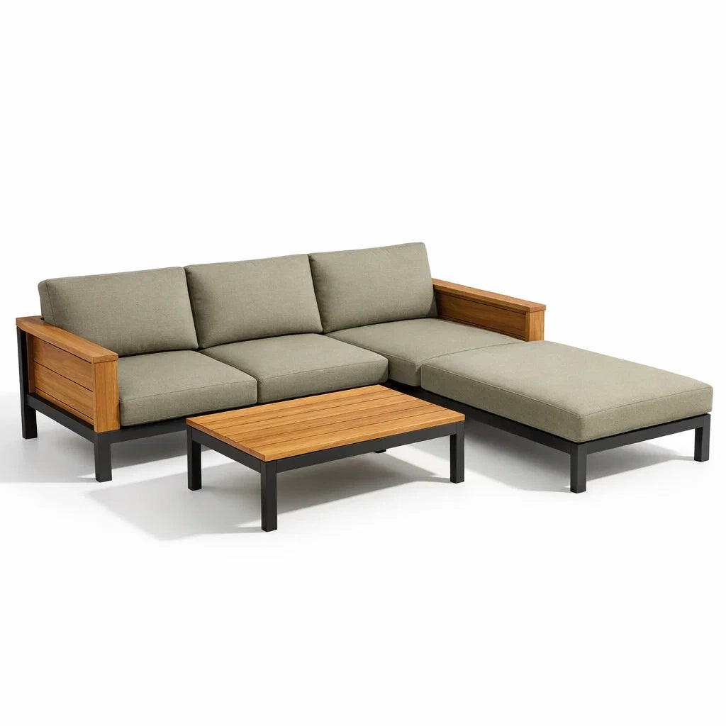 Salon de jardin en aluminium et teck avec table basse - 2026