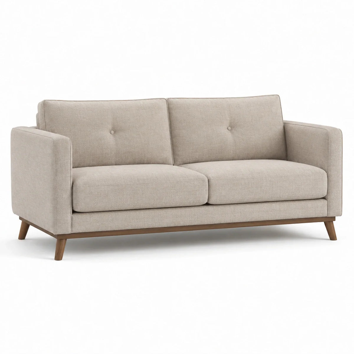 Canapé 3 places tissu polyester beige avec pieds en bois massif - 2026