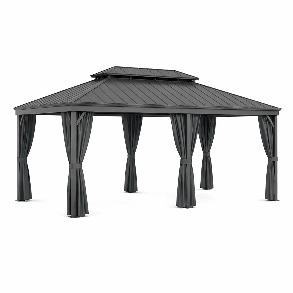 Pavillon de Jardin en Aluminium Gris avec Rideaux - 2026