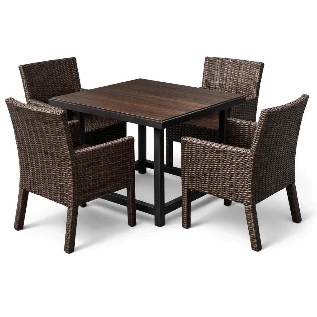 Ensemble table et chaises d'extérieur en résine tressée et acier 4 places - 2026