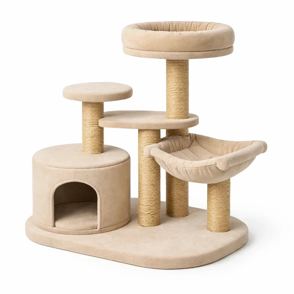 Arbre à chat en bois et sisal beige - 2026