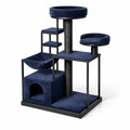 Arbre à chat en métal et velours bleu avec griffoir en sisal - 2026