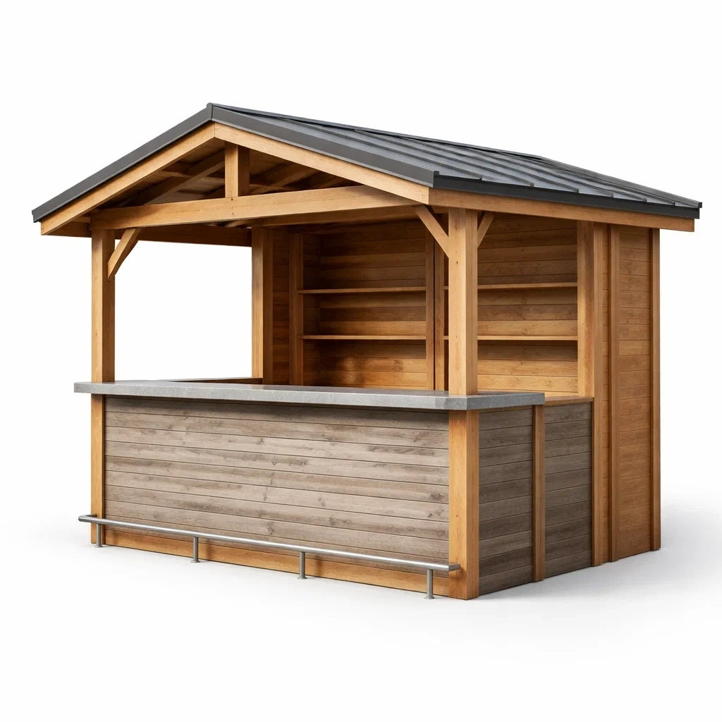 Kiosque bar de jardin en bois avec comptoir en béton - 2026