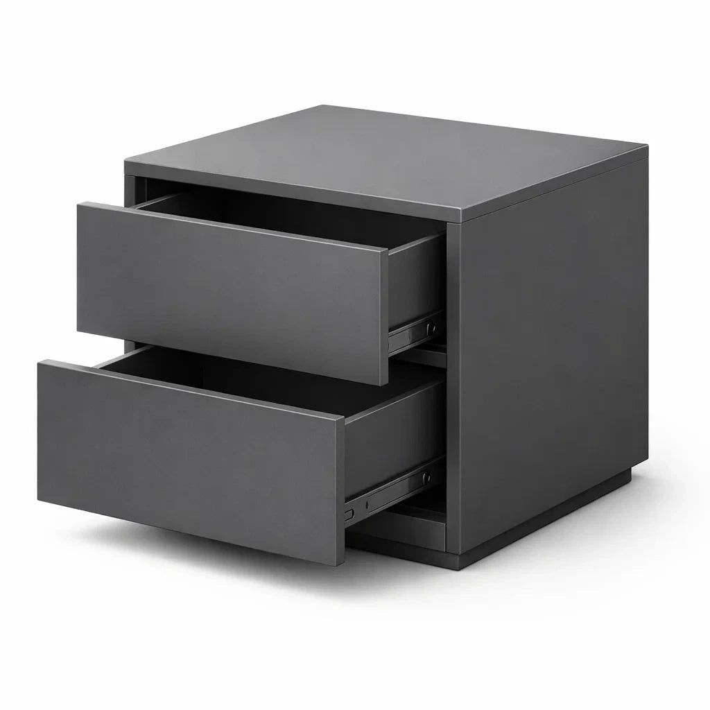 Table de chevet en métal gris avec 2 tiroirs - 2026