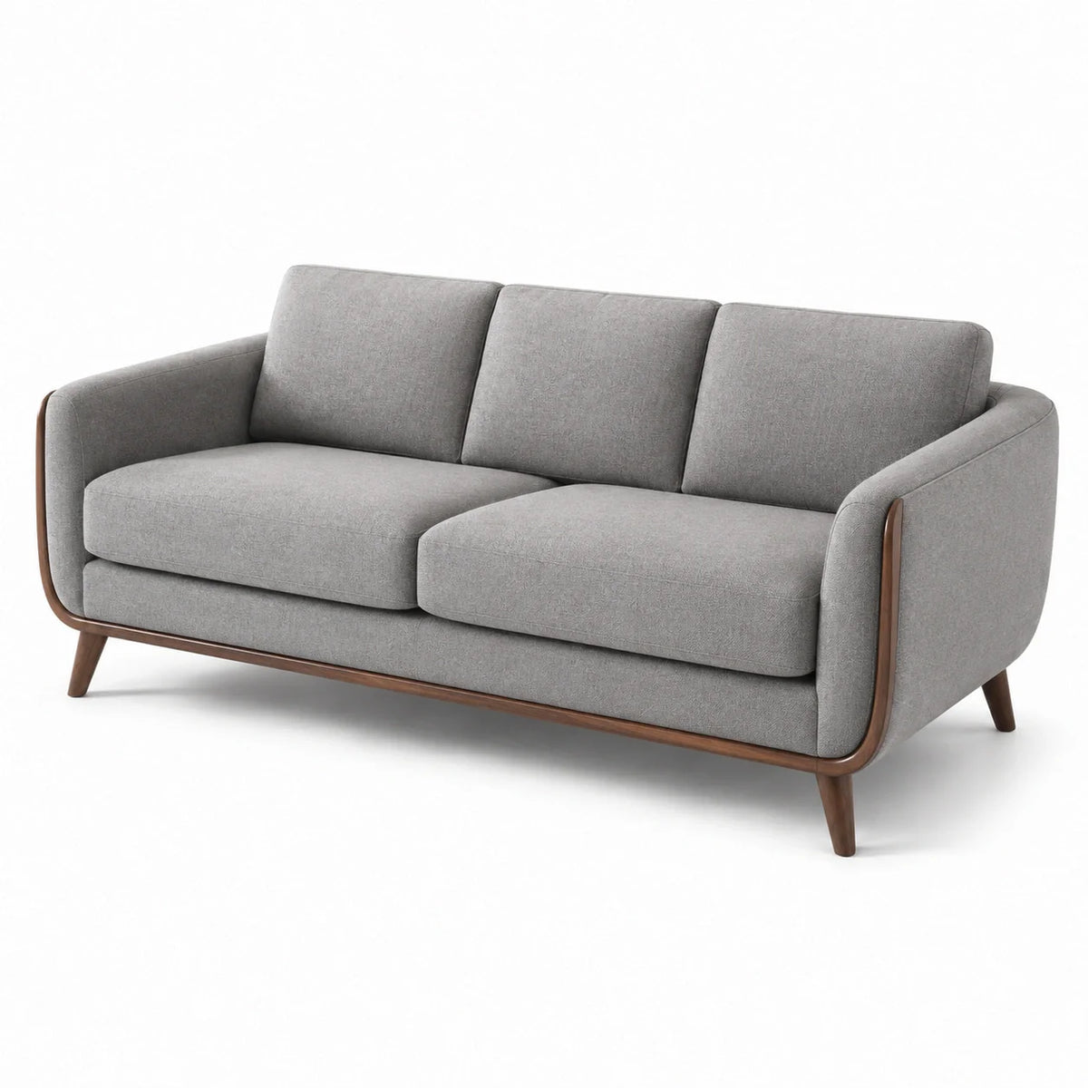 Canapé 3 places en tissu gris clair avec structure en bois - 2026