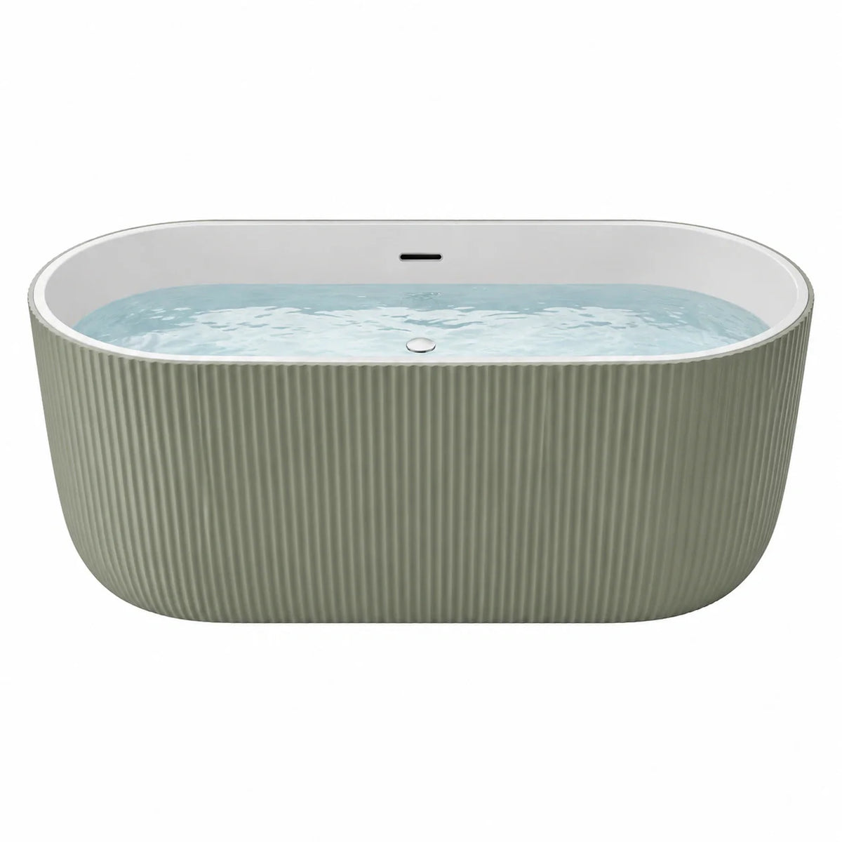 Baignoire îlot ovale en acrylique nervuré blanc et vert olive 180 x 85 x 60 cm - 2026