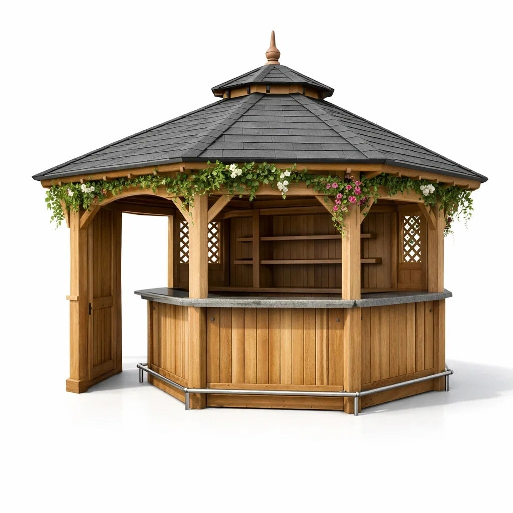 Kiosque bar de jardin octogonal en bois avec toit en ardoise - 2026