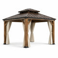 Pavillon de jardin en bois avec toit en acier et rideaux - 2026