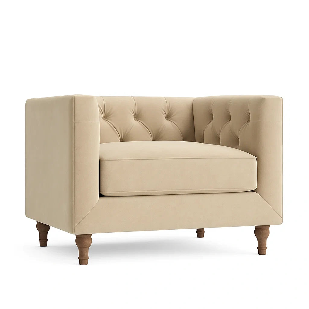 Fauteuil en tissu crème avec pieds en bois - 2026