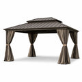 Tonnelle de jardin en aluminium et acier avec rideaux en polyester marron 400x300x275 cm - 2026