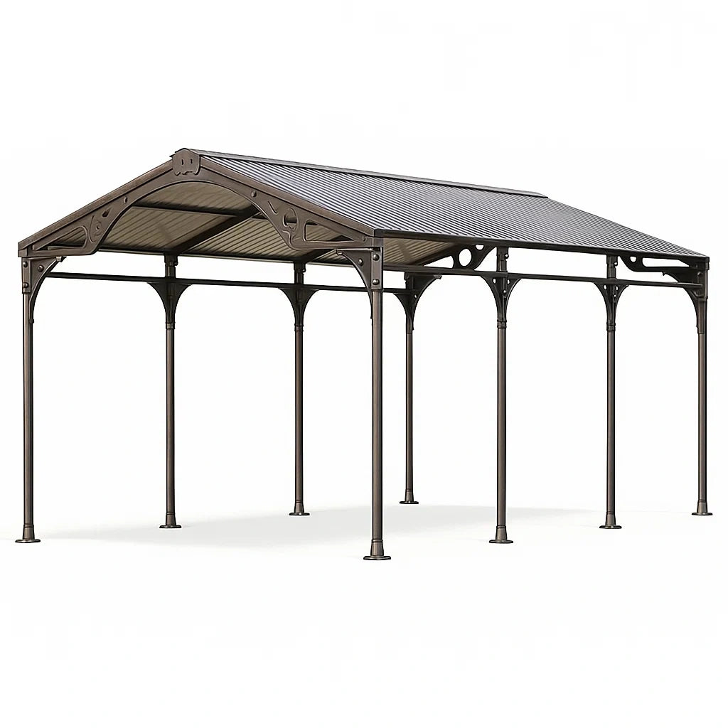 Carport en métal marron avec toit en polycarbonate - 2026