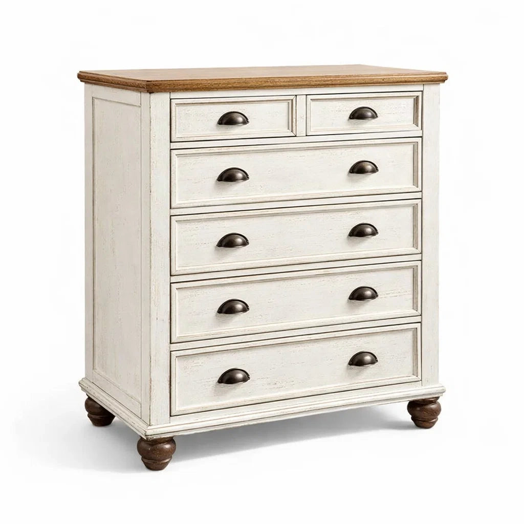 Commode 6 tiroirs en bois blanc et marron - 2026