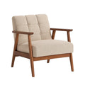 Fauteuil en tissu beige avec accoudoirs en bois massif - 2026