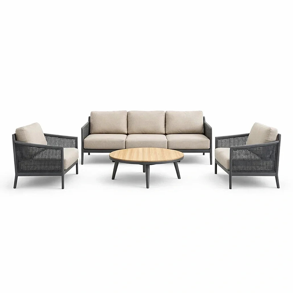 Ensemble de salon de jardin en aluminium avec coussins en polyester beige - 2026