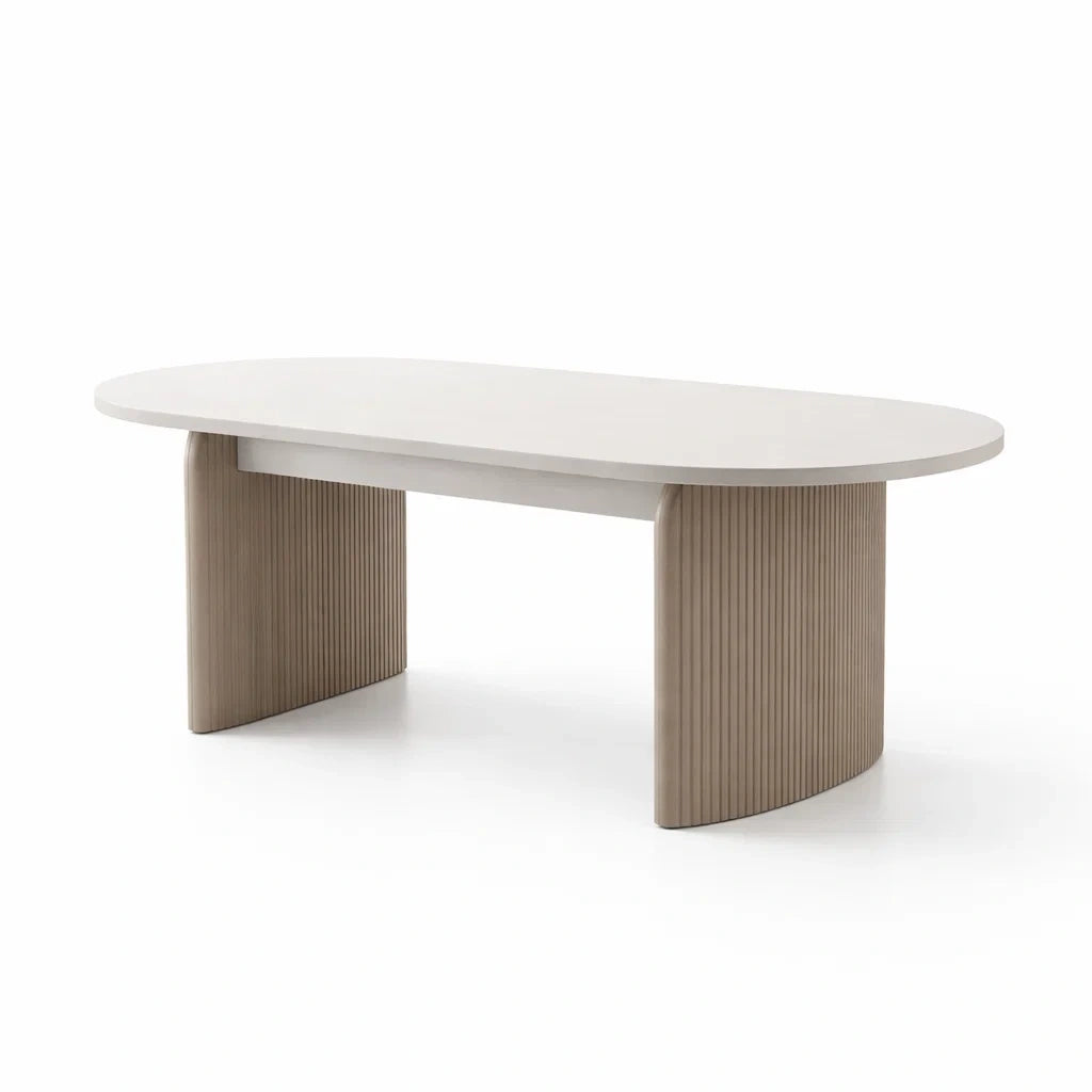 Table à manger ovale en résine et bois strié - 2026