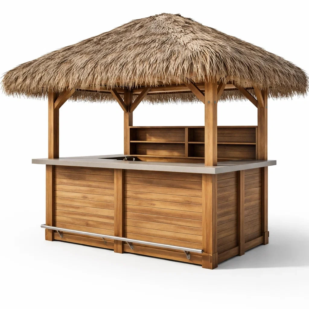 Kiosque bar de jardin en bois avec toit en chaume - 2026