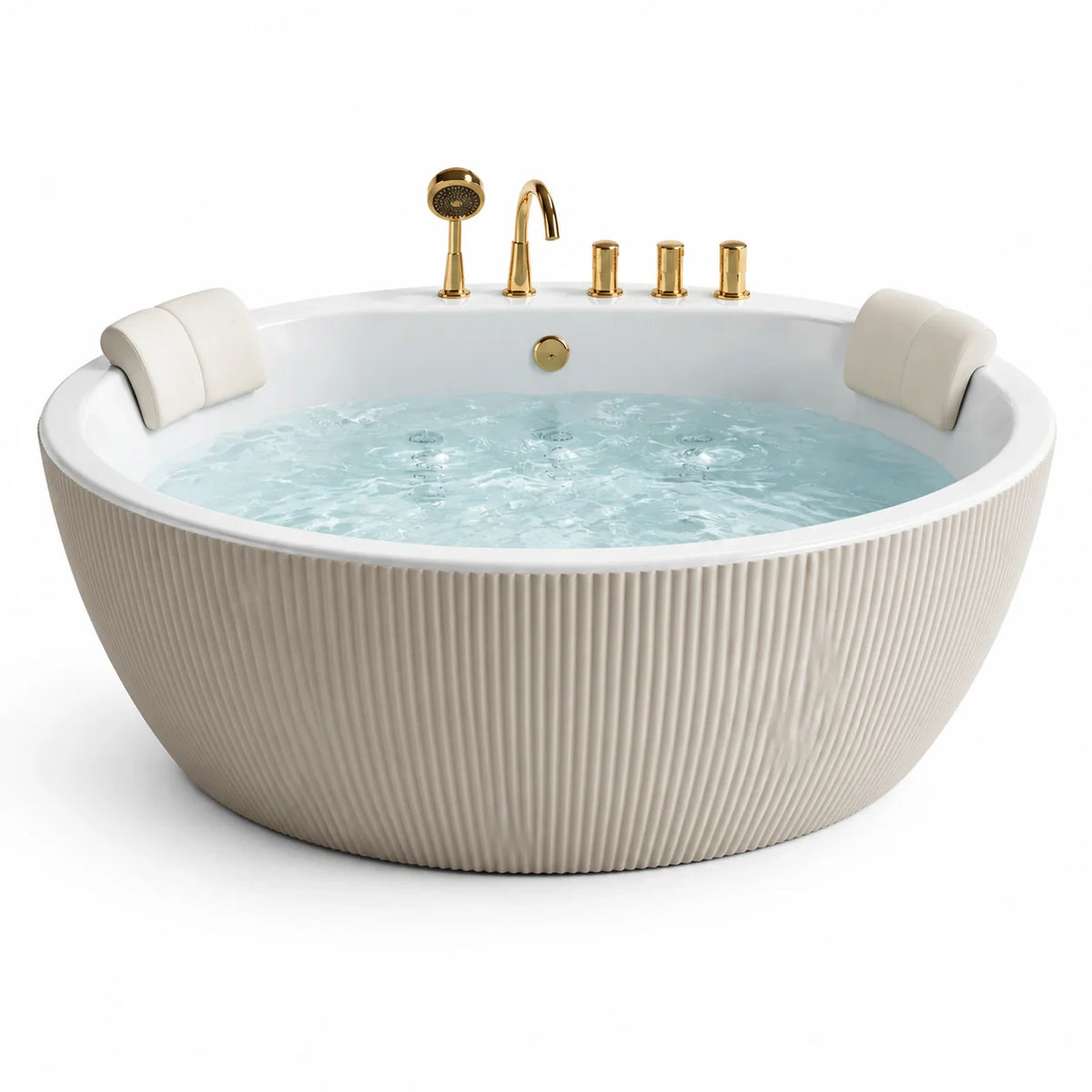 Baignoire ronde acrylique blanc avec accessoires dorés 180 cm - 2026