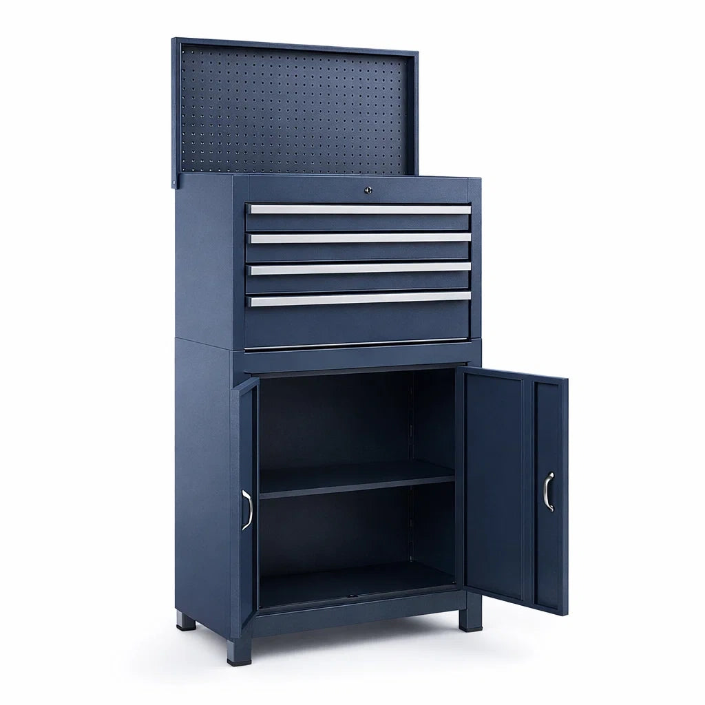 Armoire à outils en acier bleu 4 tiroirs 2 portes 70x35x160 cm - 2026