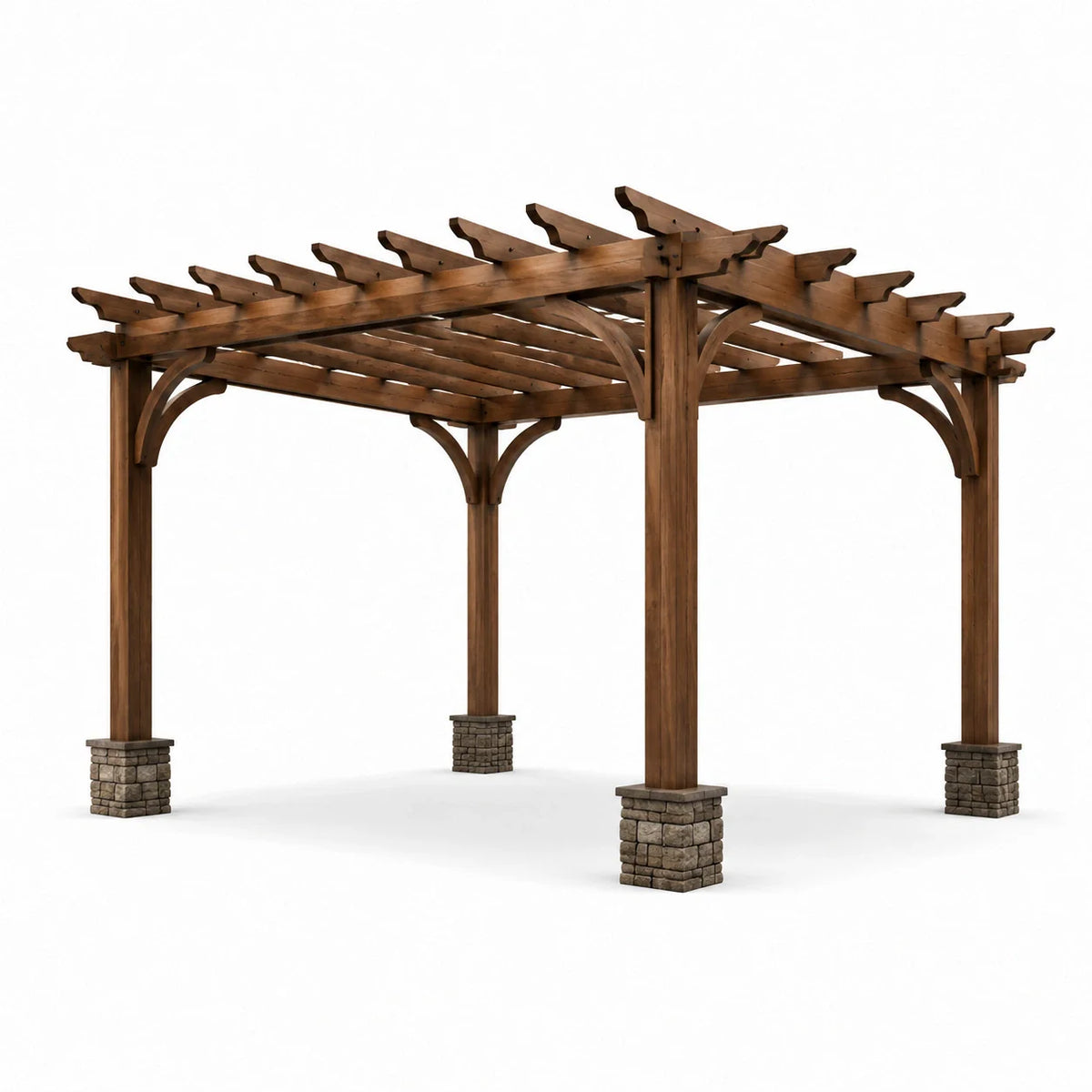 Pergola en bois avec piliers en pierres reconstituées - 2026