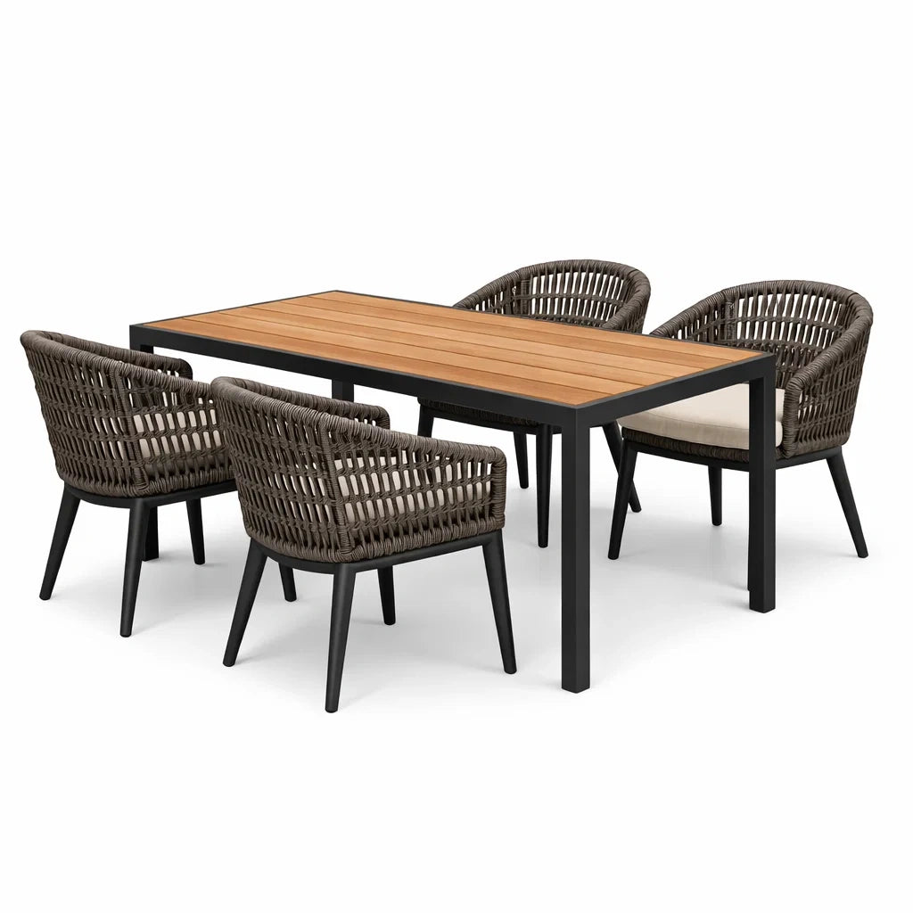 Ensemble table et chaises de jardin en bois et métal 5 pièces - 2026