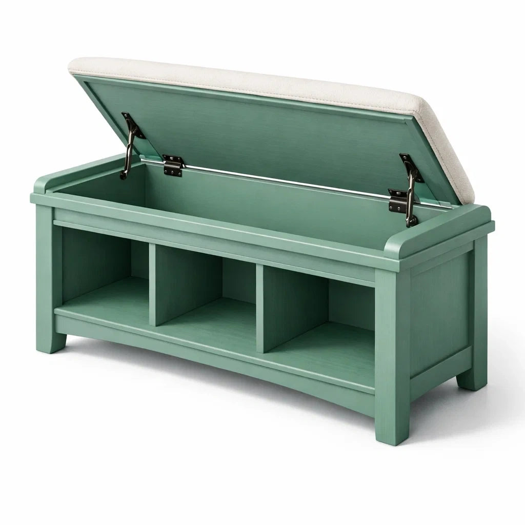 Banc de rangement en bois avec coussin en lin - 2026