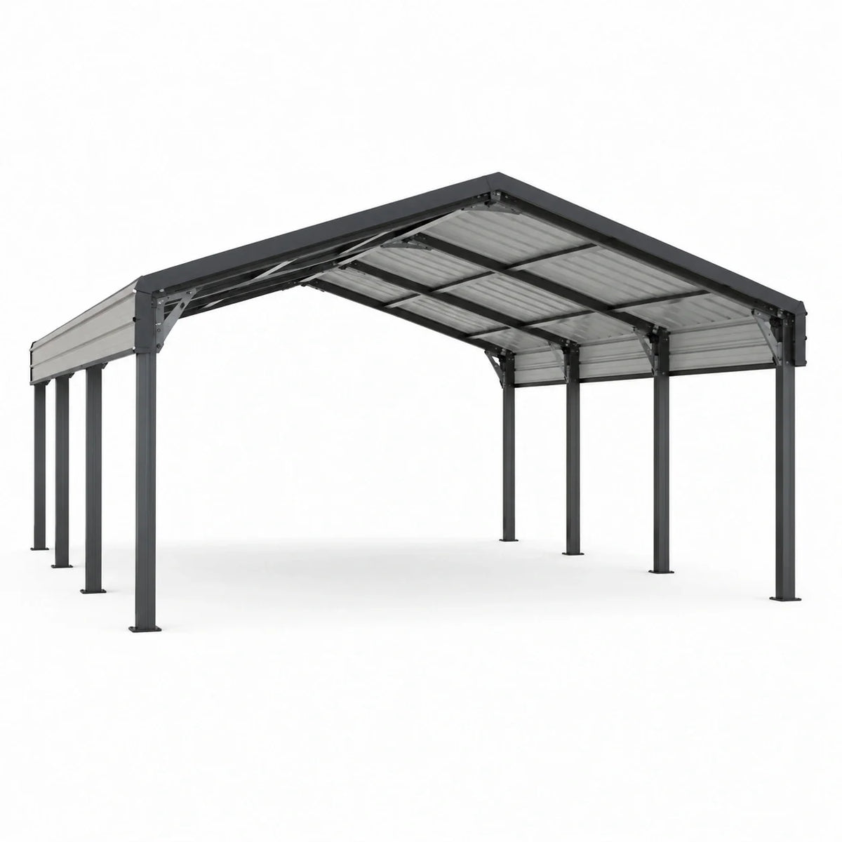 Abri pour véhicule moderne 600 × 300 × 250 cm, structure métallique gris anthracite avec toiture translucide en polycarbonate - 2026