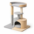 Arbre à chat en bois et sisal gris et beige avec plateformes et abri - 2026