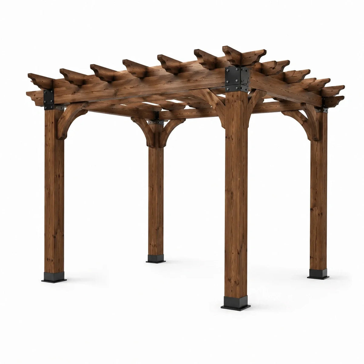 Pergola en bois marron avec structure en métal - 2026