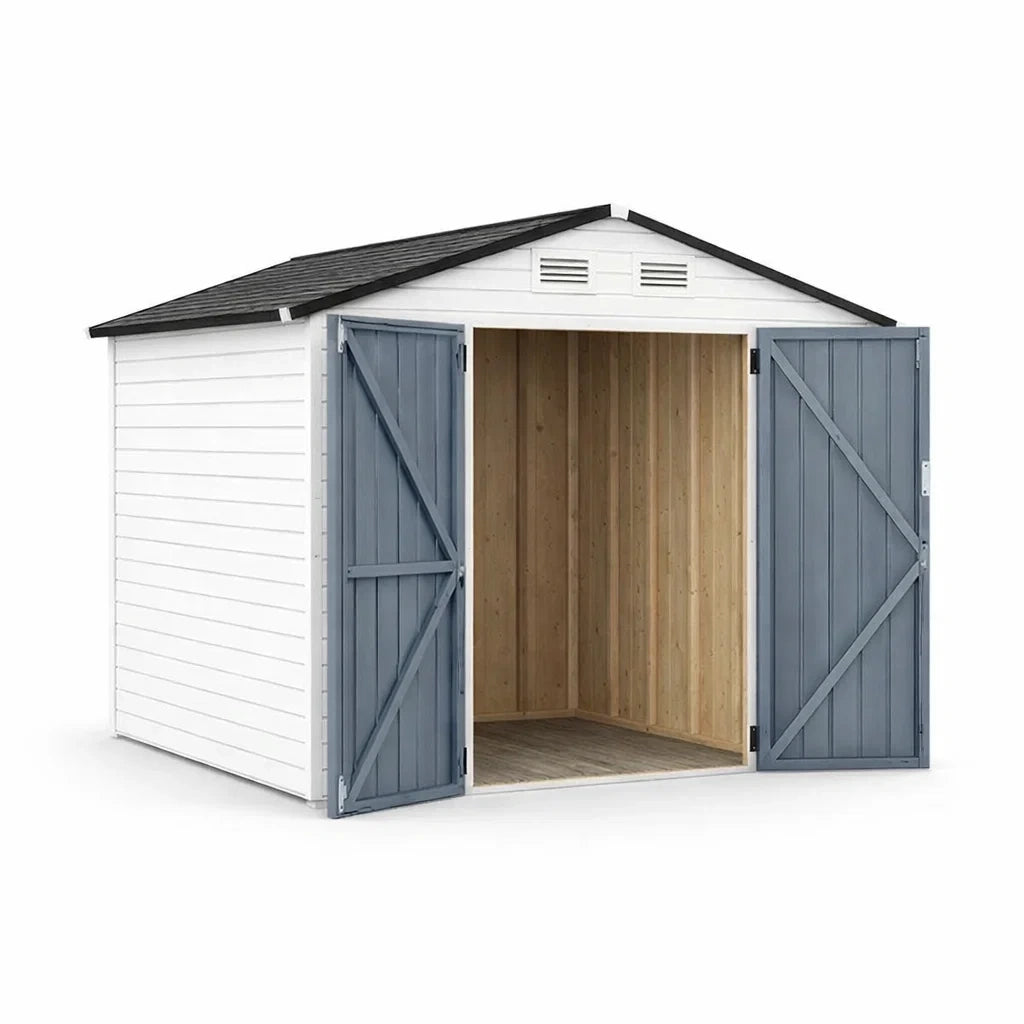 Abri de jardin en résine avec portes bleues - 2026