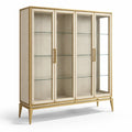 Vitrine en bois et verre trempé beige et doré avec 4 portes - 2026