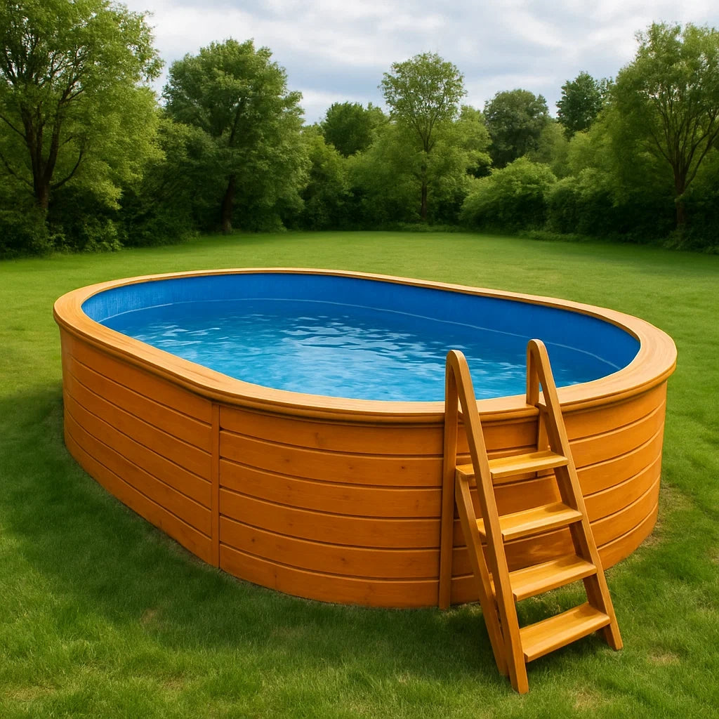 Piscine hors-sol ovale en bois et PVC bleu 500 cm x 300 cm x 120 cm - 2026
