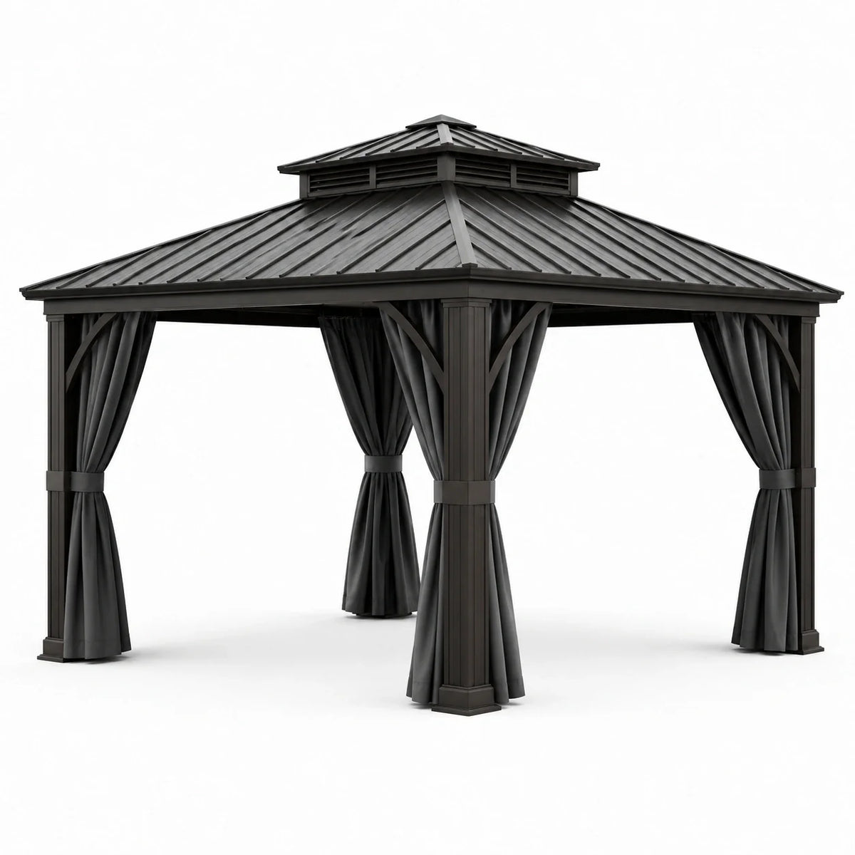 Pavillon de Jardin en Aluminium avec Rideaux en Polyester Noir 300x400 cm - 2026