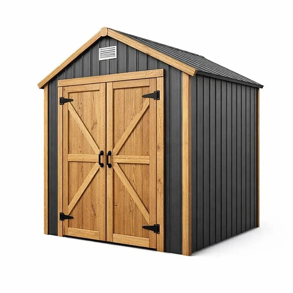 Abri de jardin en métal avec portes en bois - 2026