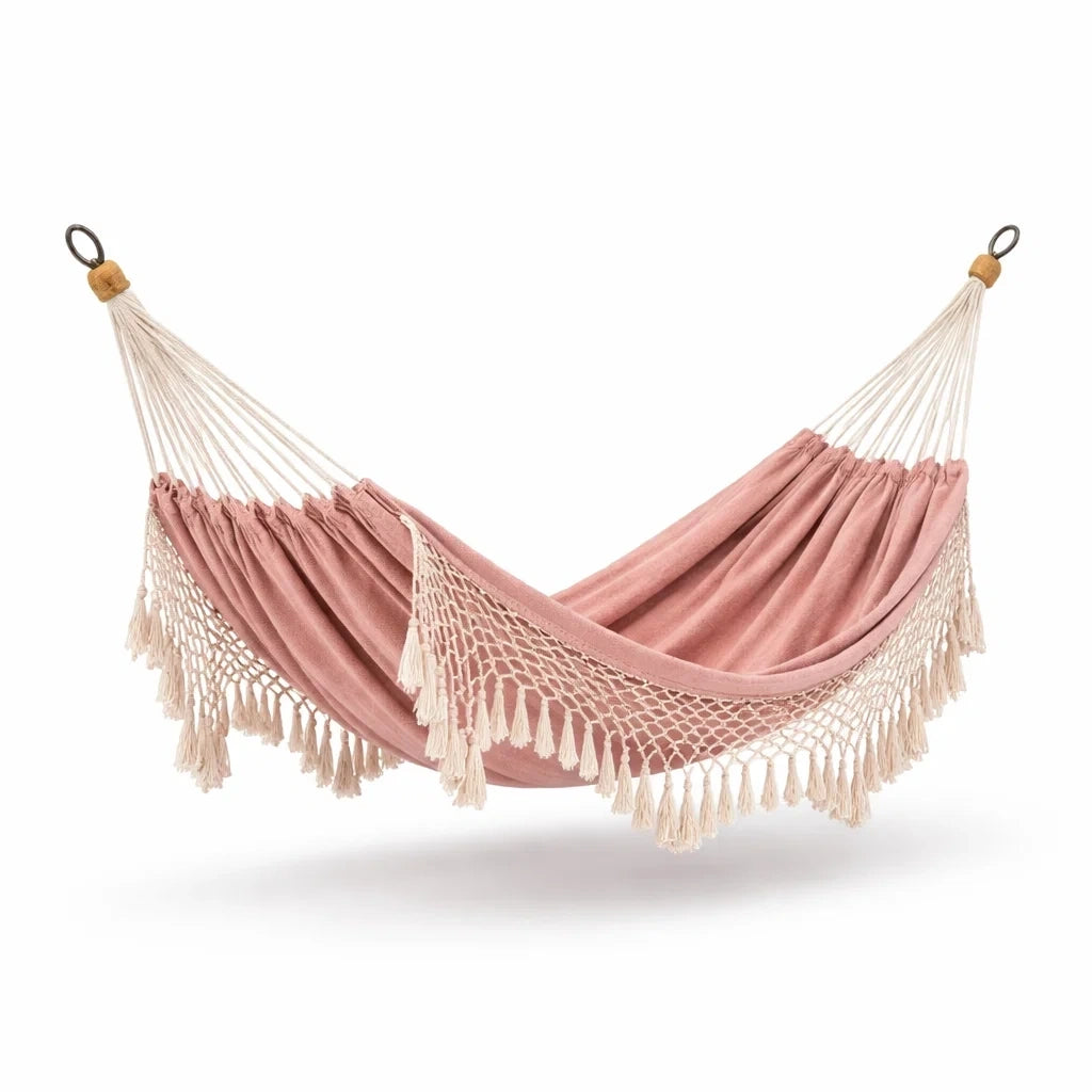 Hamac en coton avec franges en macramé rose - 2026