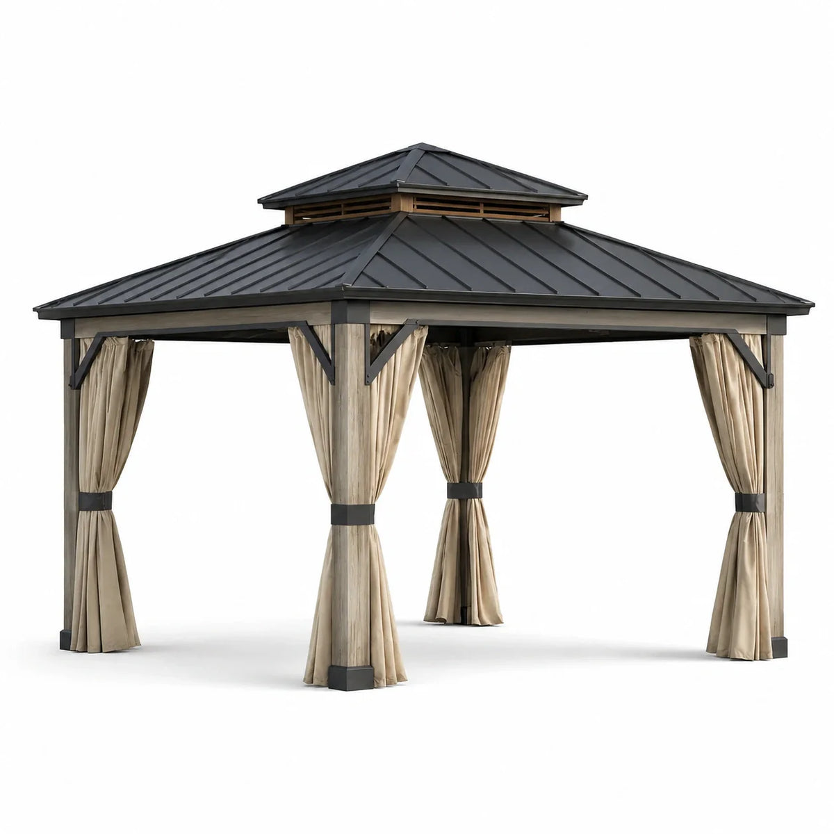 Pavillon de jardin en aluminium avec toit en acier et rideaux polyester 300x400x300 cm - 2026