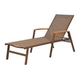 Chaise longue de jardin extérieure en textilène marron avec accoudoirs bois et structure métal - 2026
