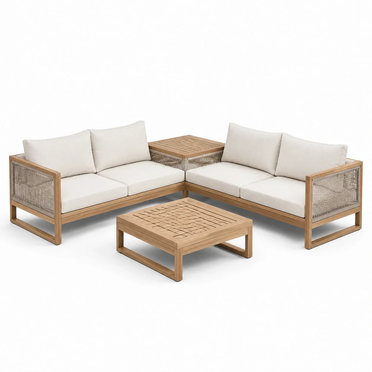 Ensemble en bois d'acacia et polyester beige - 2026