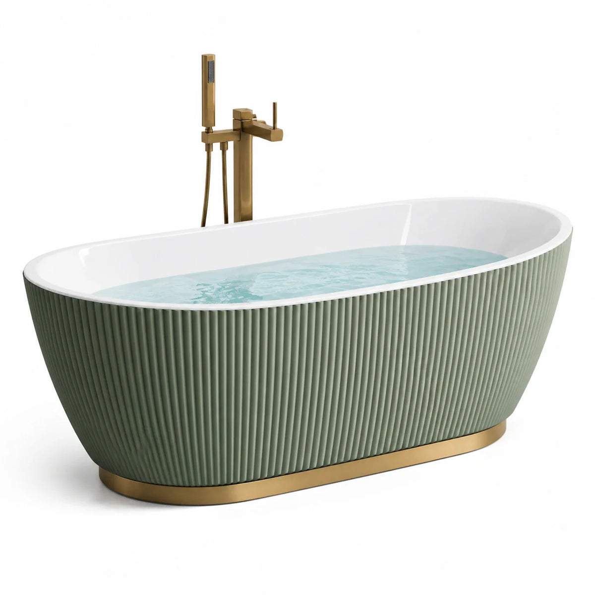 Baignoire îlot en acrylique, 170 cm, base acier inoxydable vert et or - 2026