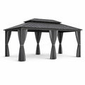 Pavillon de jardin en aluminium avec toit métallique et rideaux en polyester - 2026