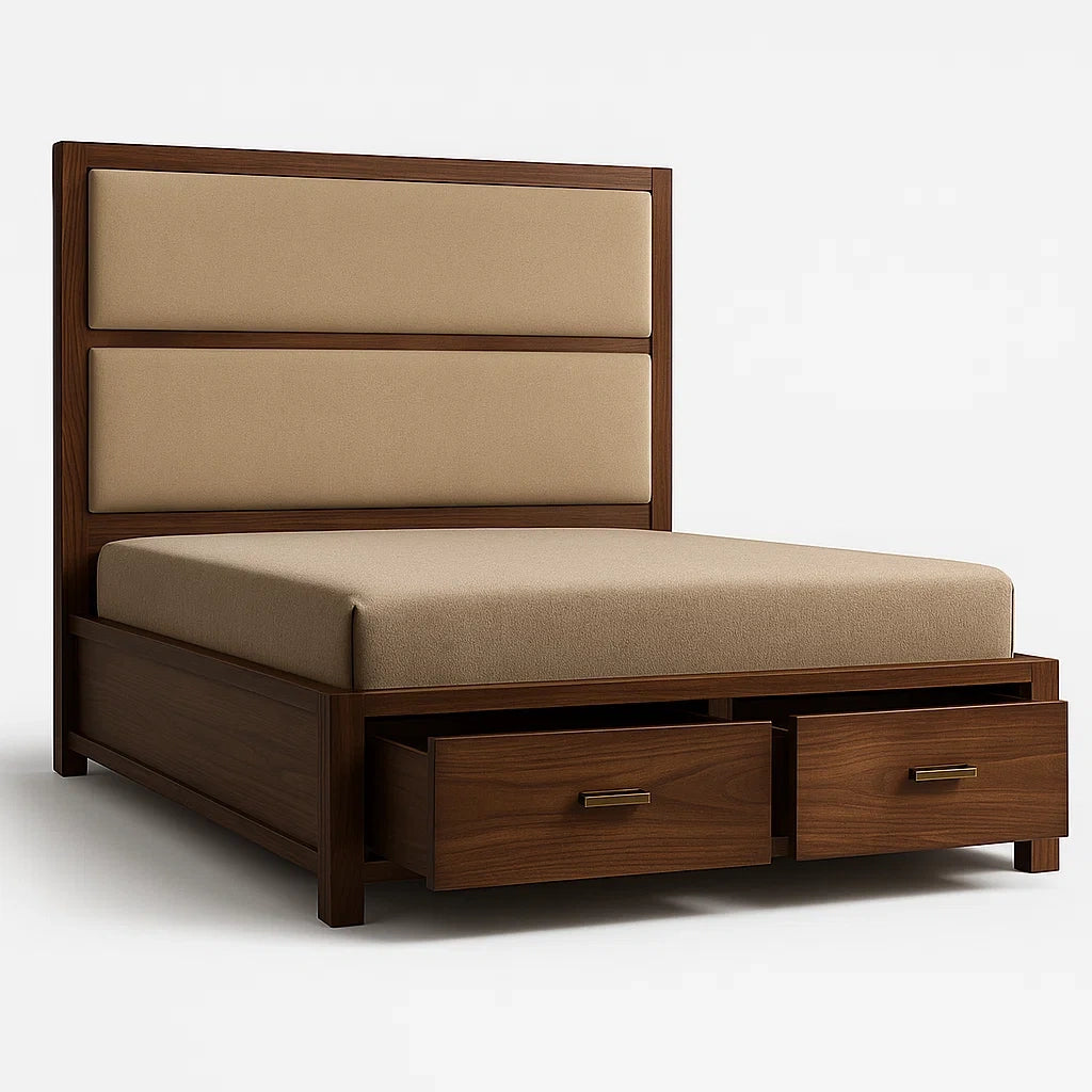 Lit en bois avec tête de lit rembourrée et tiroirs 200x160 cm - 2026