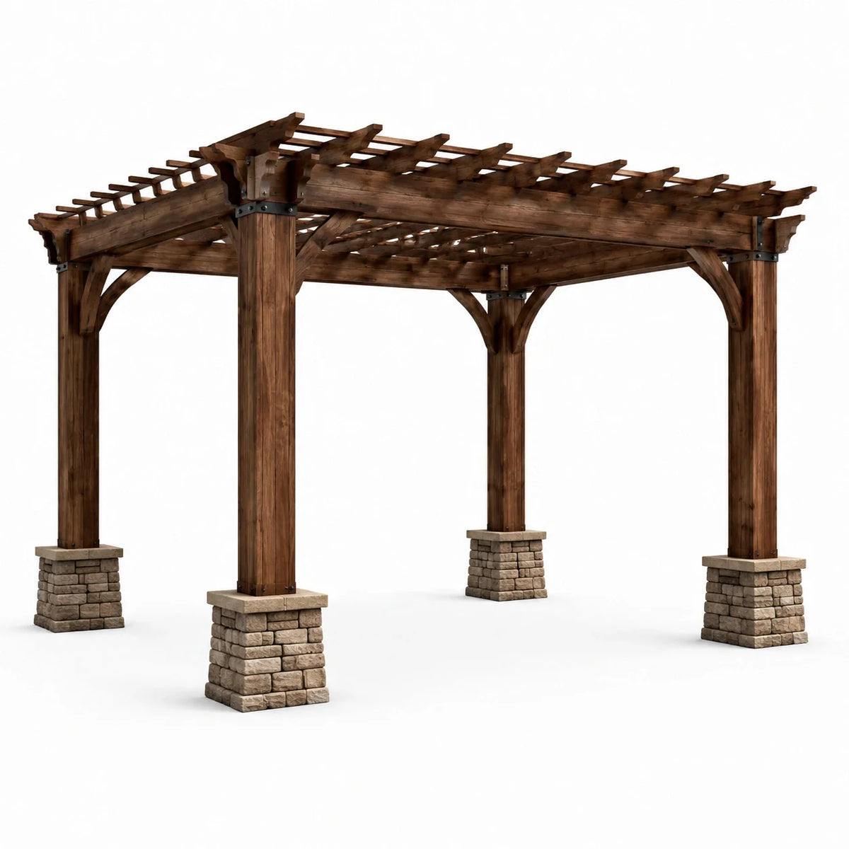 Pergola en bois avec piliers en pierre reconstituée 3x3m - 2026
