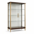 Vitrine à 2 portes vitrées en métal doré et bois brun, 100 × 40 × 180 cm - 2026