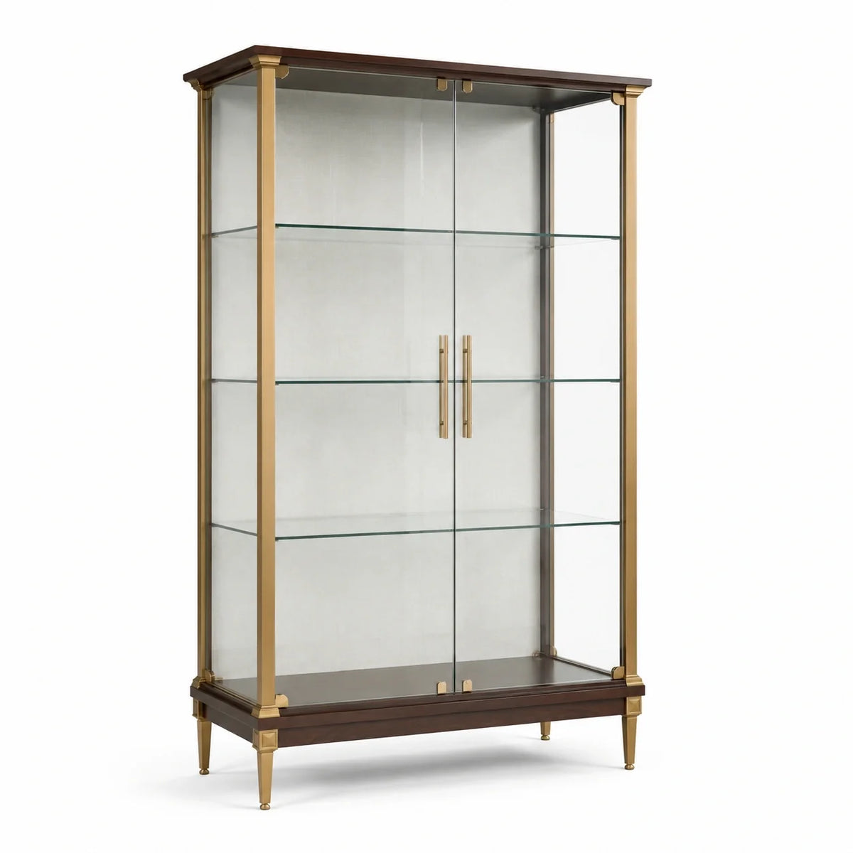Vitrine à 2 portes vitrées en métal doré et bois brun, 100 × 40 × 180 cm - 2026