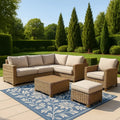 Salon de jardin ensemble salon de jardin rotin synthétique beige 4 pièces avec coussin - 2026