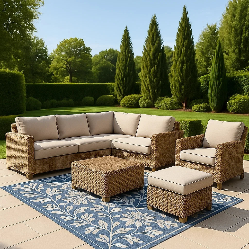 Salon de jardin ensemble salon de jardin rotin synthétique beige 4 pièces avec coussin - 2026